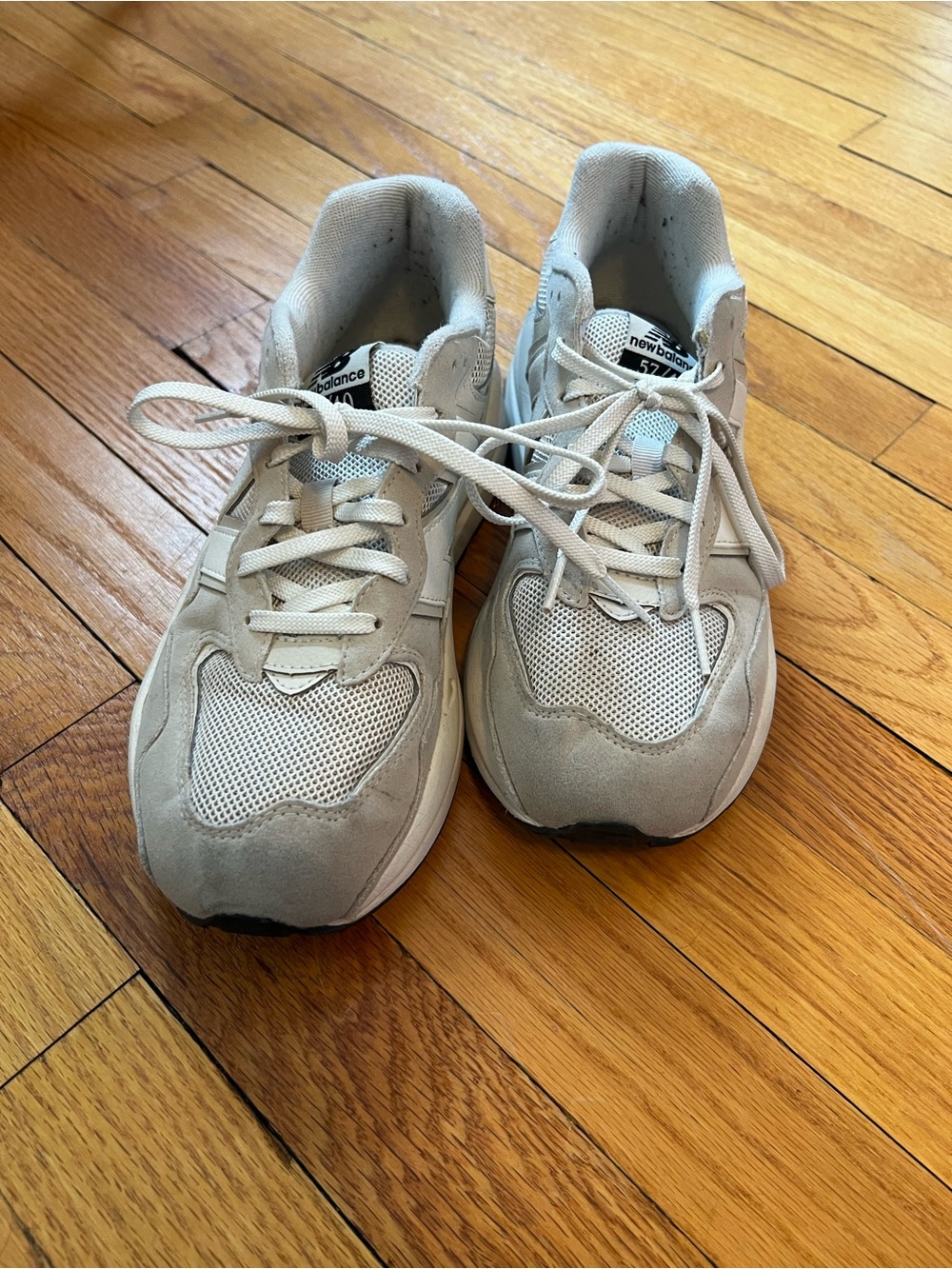 New Balance Kids Light Beige and Off-White Lace-Up Sneakers